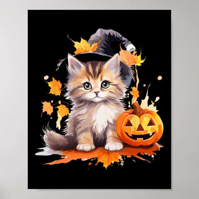 Poster Pumpkin De Chapéu De Bruxa Preta Do Halloween Para (Frente)