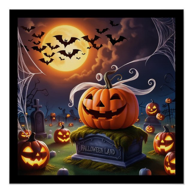 Pôster Pumpkin de Halloween num Headstone (Frente)