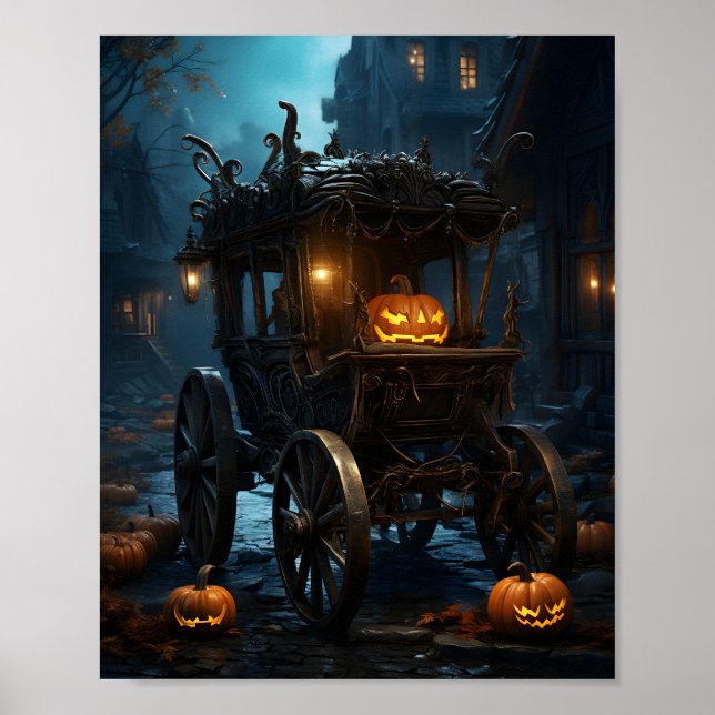 Poster Pumpkin De Laranja De Halloween Na Carruagem (Frente)