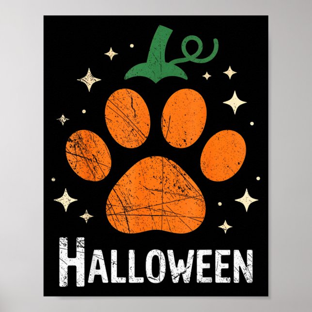 Poster Pumpkin Dog Cat Paw Print Halloween Pet Lover  (Frente)