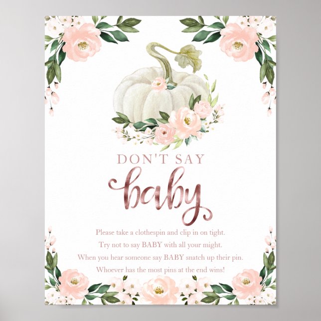 Poster Pumpkin Fall Chá de fraldas Don't say Baby Sign (Frente)