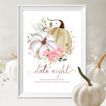 Poster Pumpkin Floral Cor Rosa Sinal Noturno<br><div class="desc">Delicado sinal de ideias noturnas de chá de panela cor-de-rosa-d-água floral com tema de queda. Fácil de personalizar com seus detalhes. Entre em contato comigo via chat se tiver perguntas sobre o trabalho de arte ou precisar de personalização. NOTA: para obter assistência sobre pedidos, envio, informações sobre produtos, etc., entre...</div>