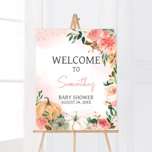 Poster Pumpkin Floral de outono Rosa Bem-vindo