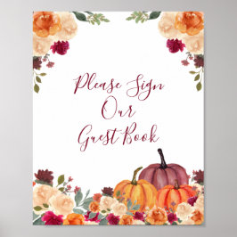 Poster Pumpkin Floral laranja queimado Por favor assine n