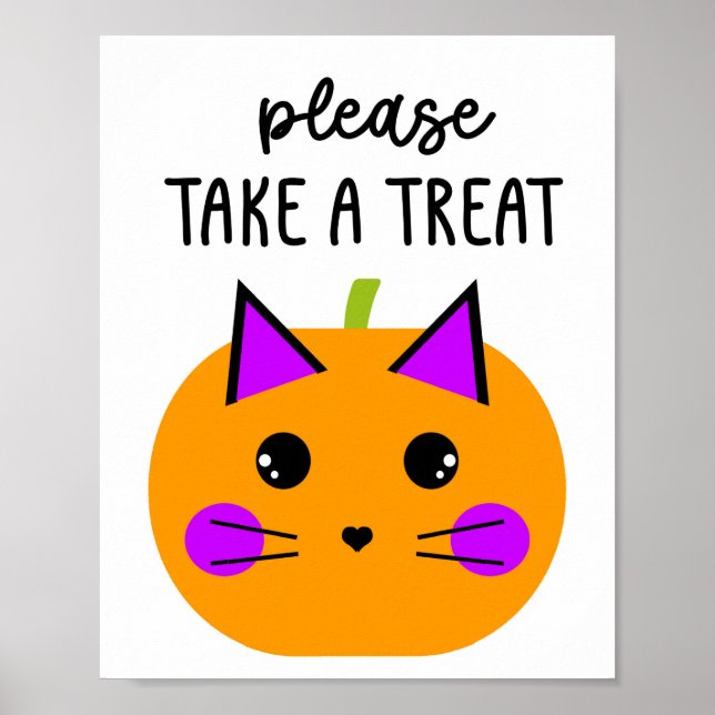 Poster Pumpkin Halloween Cat Por favor, faça um tratament (Frente)
