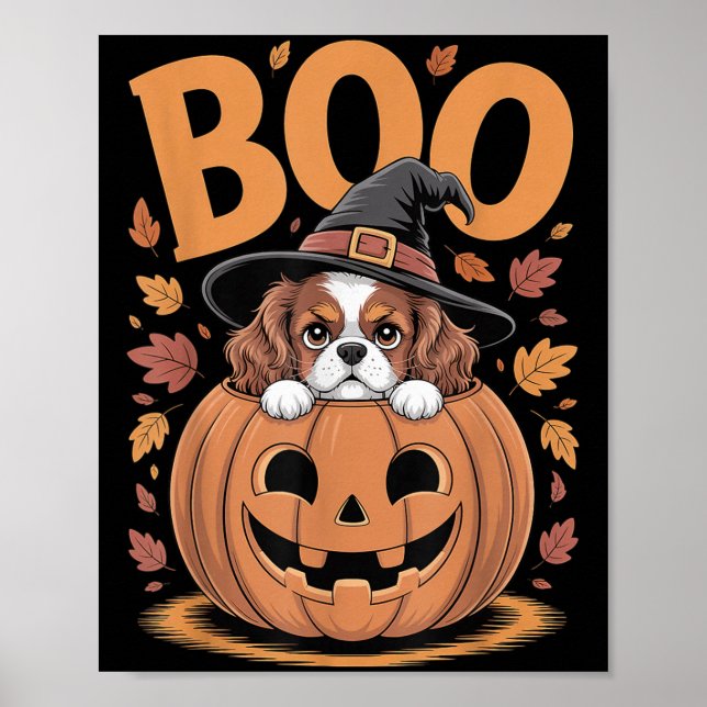 Poster Pumpkin Halloween Cavalier King Charles Spaniel  (Frente)