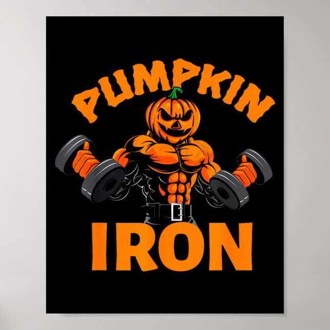 Poster Pumpkin Iron Halloween Gym Workout Lifting Pun Fun (Frente)
