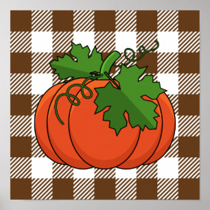 Poster Pumpkin Laranja no Padrão Marrom Branco Verificado