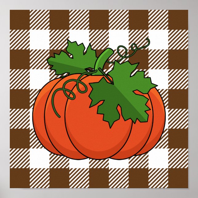 Poster Pumpkin Laranja no Padrão Marrom Branco Verificado (Frente)