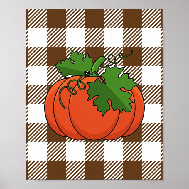 Poster Pumpkin Laranja no Padrão Marrom Branco Verificado (Frente)