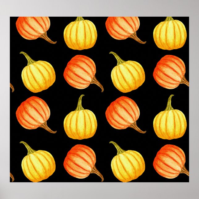 Poster Pumpkin Laranja: Padrão De Aquarela Sem Costura. (Frente)