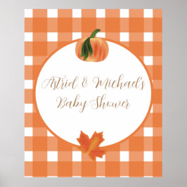 Poster Pumpkin Orange Gingham Fall Chá de fraldas