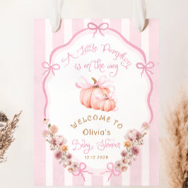 Poster Pumpkin Pink Bow Fall Floral Baby Shower Welcome