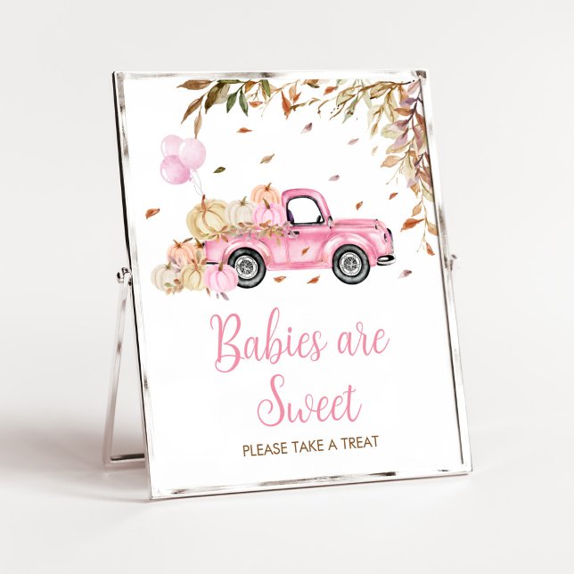 Poster Pumpkin Pink Truck Babies são Chás de fraldas doce (Little Pumpkin Pink Truck Baby Shower Babies are Sweet Sign)