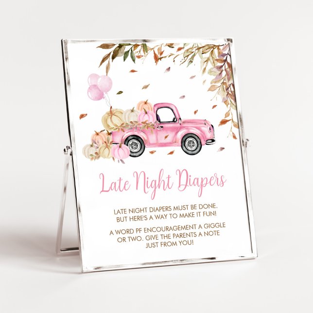 Poster Pumpkin Pink Truck Fralda Noturna Tarde (Little Pumpkin Pink Truck Baby Shower Late Night Diapers Sign)