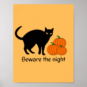 Poster Pumpkin Preto de Gato Assustado do Halloween