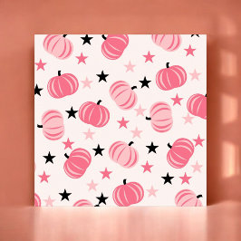 Poster Pumpkin rosa e preto com estrelas Halloween e outo