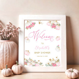 Poster Pumpkin Rosa Floral Bonito Bem-vindo