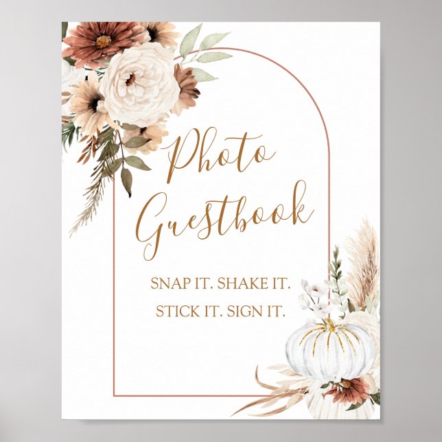 Poster Pumpkin Rustic Boho Apaixonado Foto Guestbook (Frente)