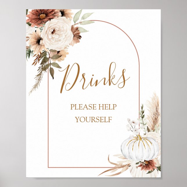 Poster Pumpkin Rustic Boho Cai No Amor Bebidas Sinal (Frente)