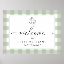 Pumpkin Sage Green Gingham Welcome