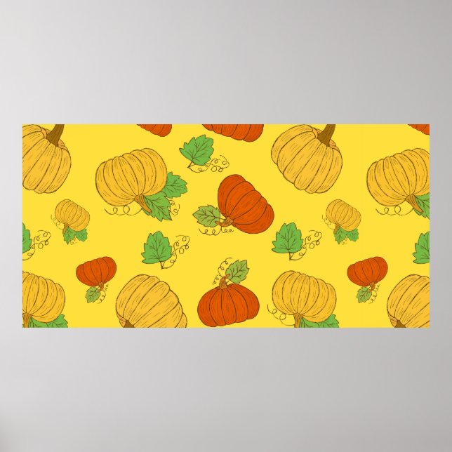 Poster Pumpkin seamless pattern. Hand drawn doodle brushe (Frente)