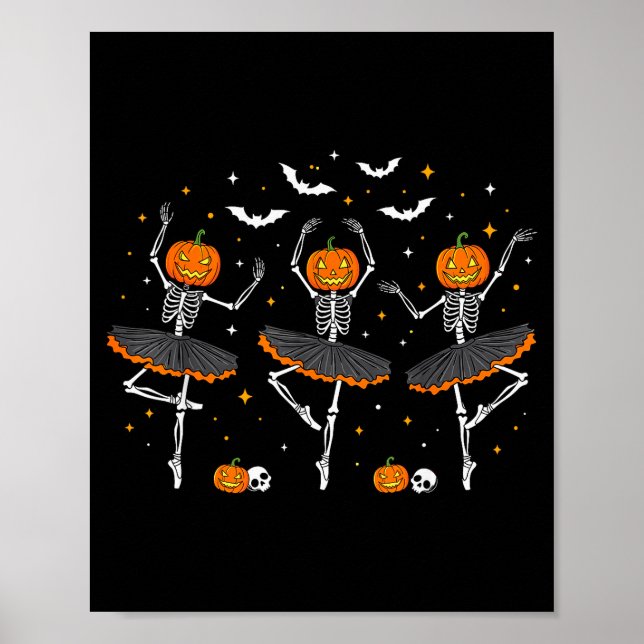 Poster Pumpkin Skeleton Ballerinas Ballet Dance Girls Hal (Frente)