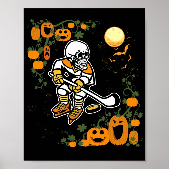 Poster Pumpkin Skeleton Ice Hockey Halloween Sport Player (Frente)