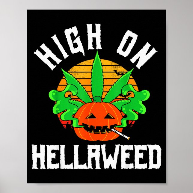 Poster Pumpkin Smoking Weed Costume Retro Funny Halloween (Frente)