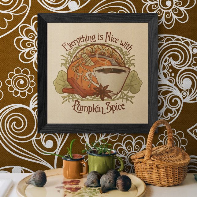 Poster Pumpkin Spice Café Vintage Art Nouveau Inscrito (Pumpkin Spice Coffee Vintage Art Nouveau Inspired Poster)