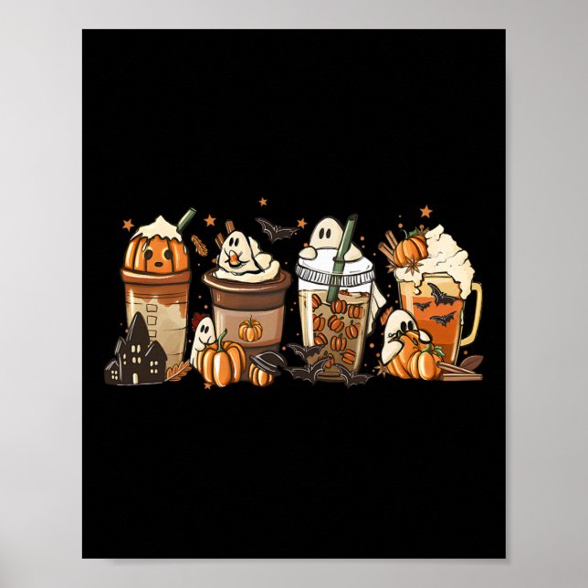 Poster Pumpkin Spice Lateral Queda Café Obrigado Fantasma (Frente)