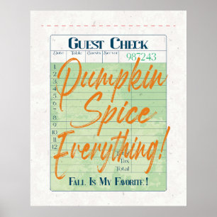 Poster Pumpkin Spice Queda Autumn Guest Check Coffee Latã