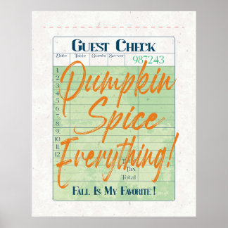 Poster Pumpkin Spice Queda Autumn Guest Check Coffee Latã