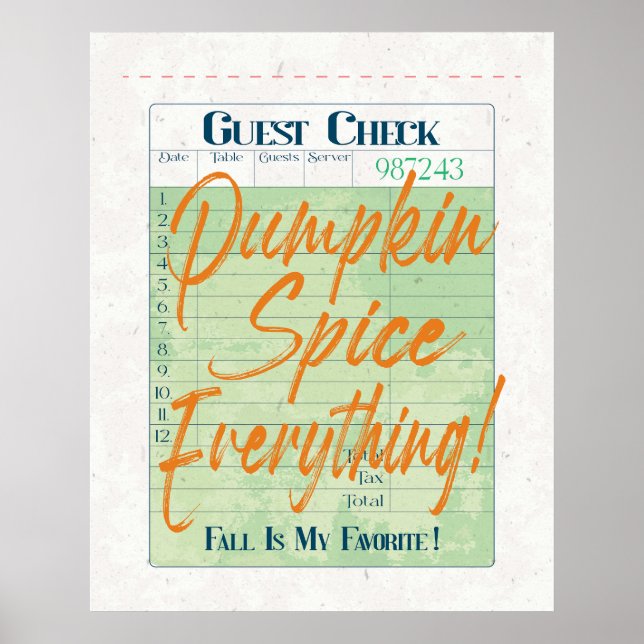 Poster Pumpkin Spice Queda Autumn Guest Check Coffee Latã (Frente)