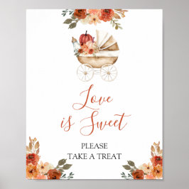 Poster Pumpkin Stroller Floral Baby Shower Love is Sweet