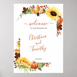 Poster Pumpkin Sunflower Casamento outono Sinal de boas-v