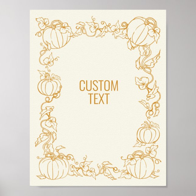 Poster Pumpkin Vine Autumn Fall Obrigado pelo quadro de A (Frente)