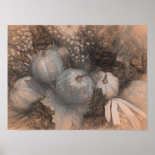 Poster Pumpkin Vintage Cinzas Sepia Antigas Quebra de Art