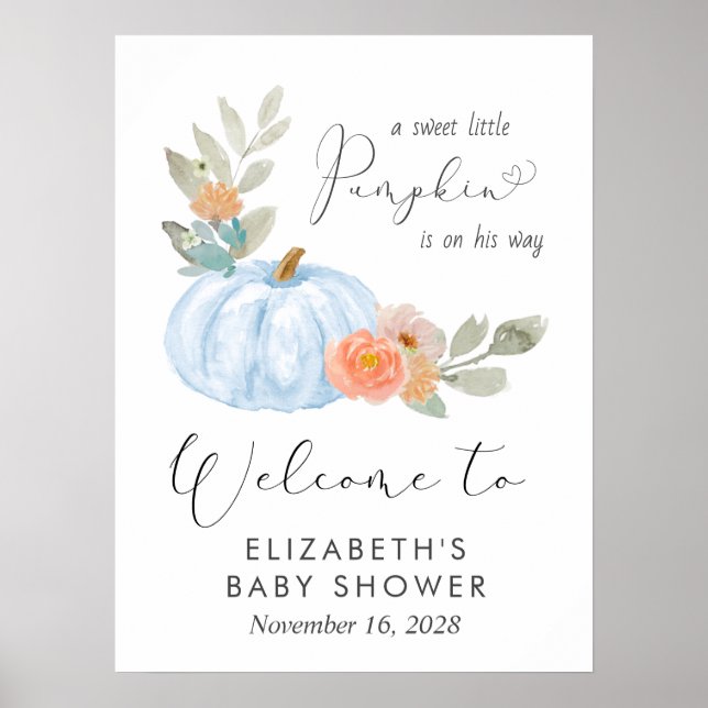 Poster Pumpkin Watercolor Baby Boy Welcome (Frente)