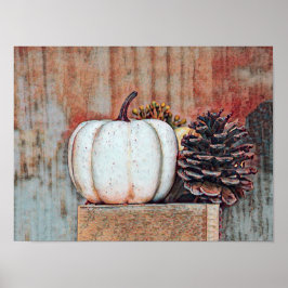 Poster Pumpkin White Autumn Russo Country Farmhouse