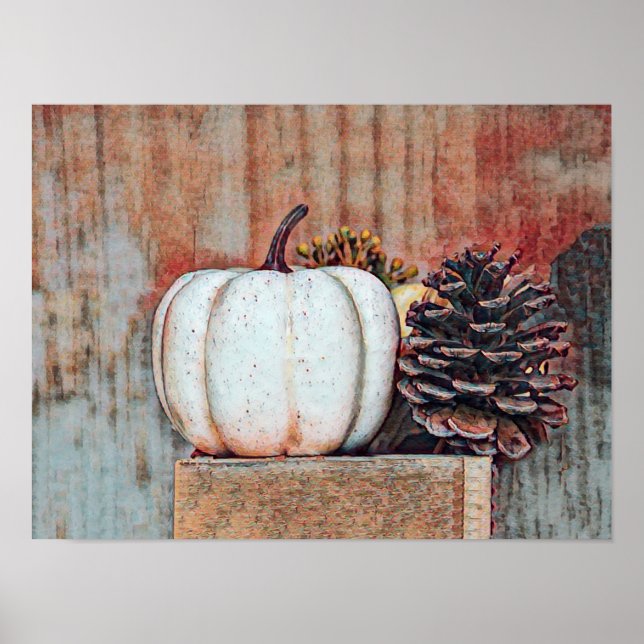Poster Pumpkin White Autumn Russo Country Farmhouse (Frente)