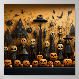Poster Pumpkins E Crânio legal De Halloween Sem Olhos