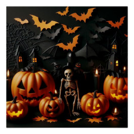 Pôster Pumpkins e esqueleto