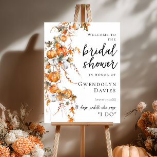Poster Pumpkins e Fall Leaves Chá de panela bem-vindos