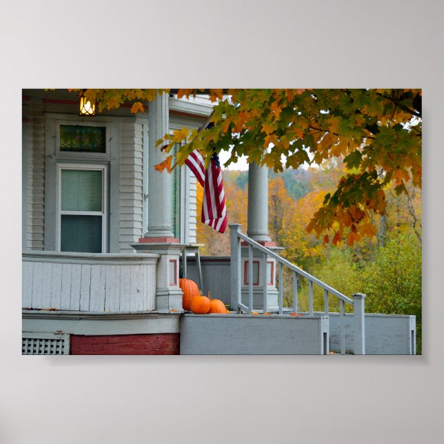 Poster Pumpkins em um Porch Vermont no outono. (Frente)