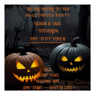 Pôster Pumpkins festivo do Halloween e Padrão Floral