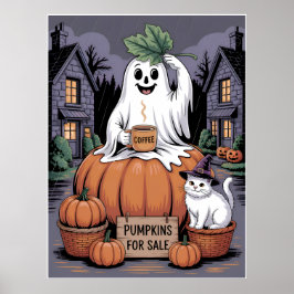 Poster Pumpkins For Sale & Caffeine Ghost & Cat V2