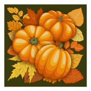 Pôster Pumpkins Patterno do Halloween em Fall Season