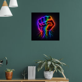 Poster Punho de Poder Arco-íris Vibrante com Energia Elét