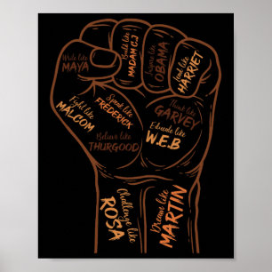 Poster Punho Poderoso Mão Inspirando Líderes Negros Histó